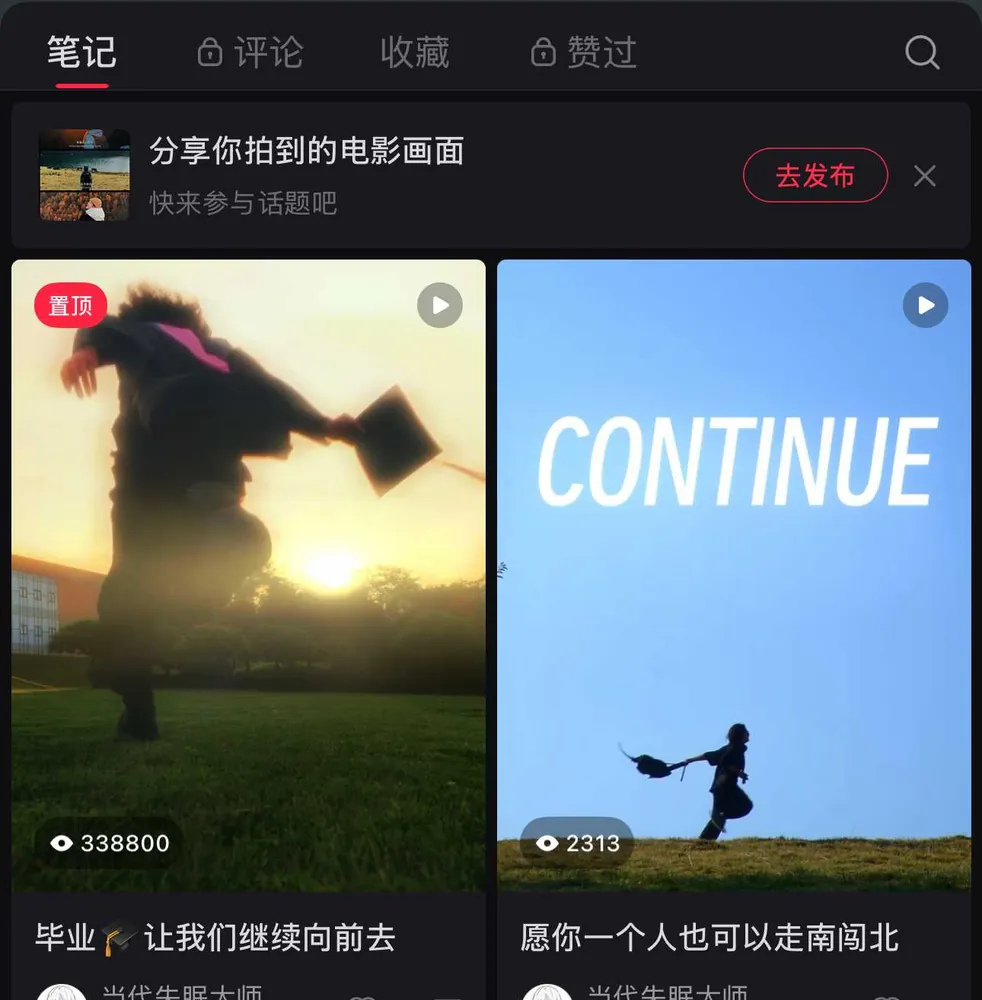 小红书账号作品页截图